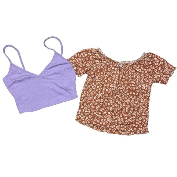 Shein V-Neck Ribbed Tank & Ditsy Floral Ruffle Crop Top - Picture 1 of 4